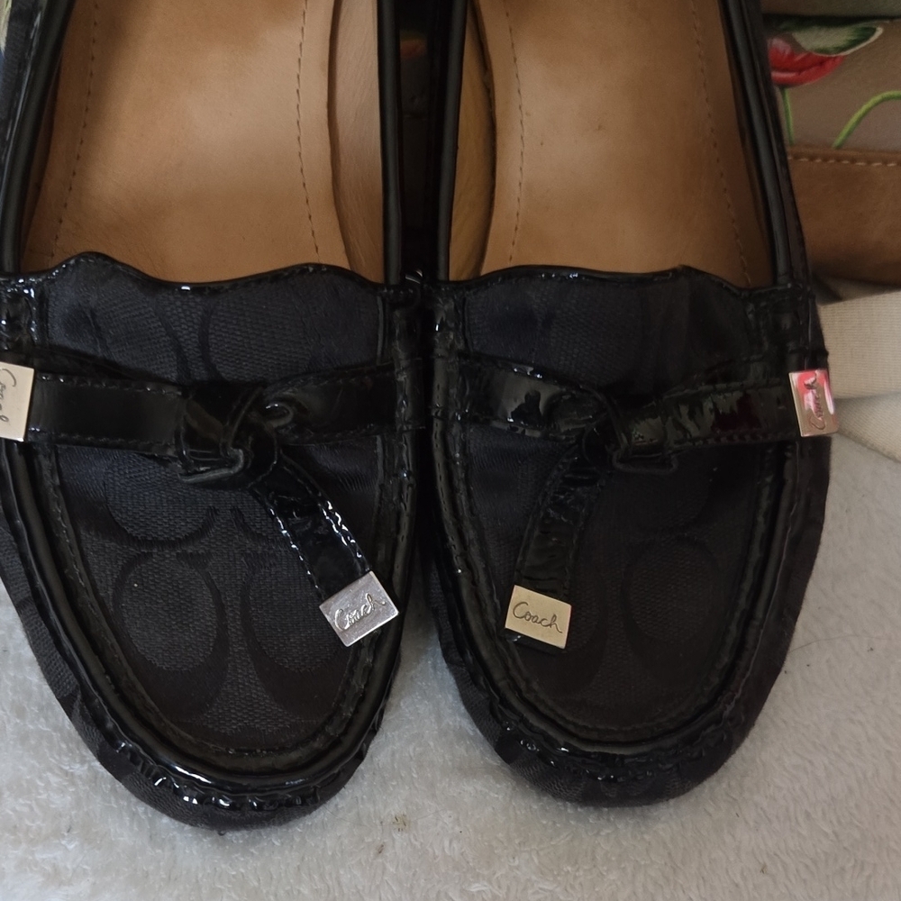 Coach Black Suede Loafers with Bow Detail - Picture 2 of 6